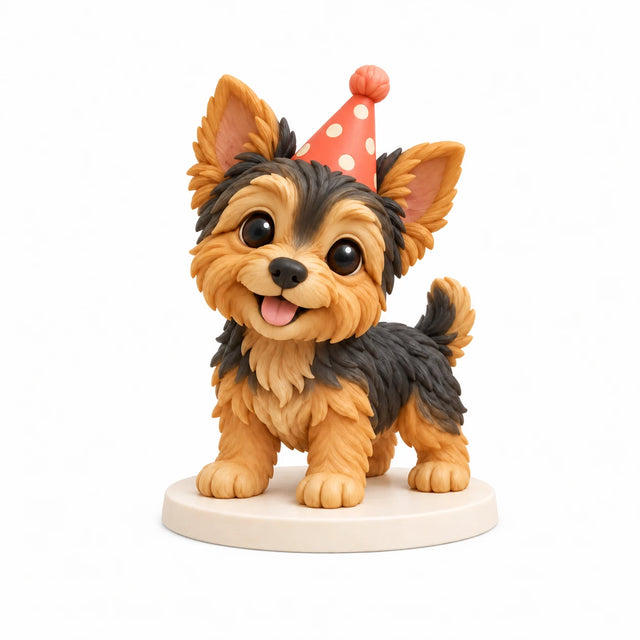 Hand-painted chibi figurine: Party Pup, featuring one pet on a white background.