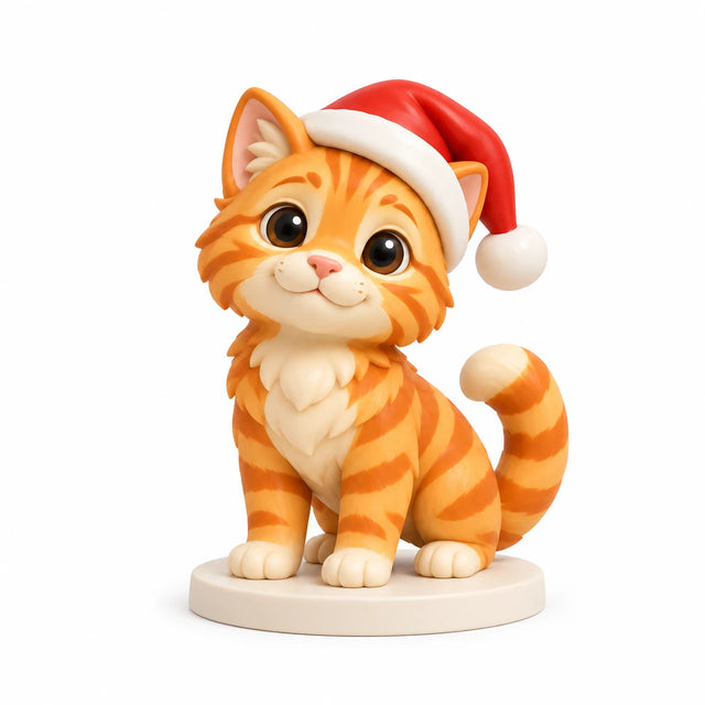 Hand-painted chibi figurine: Festive Cat, featuring one pet on a white background.