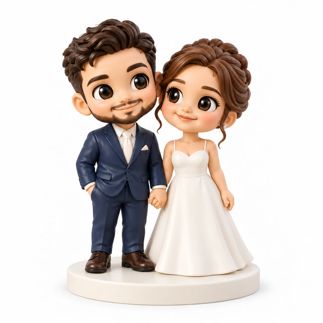 Hand-painted chibi figurine: Classic Wedding Couple, featuring two people on a white background.