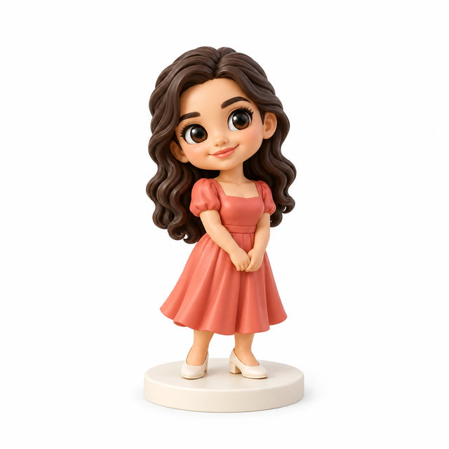 Hand-painted chibi figurine: Celebration Dress Portrait, featuring one person on a white background.
