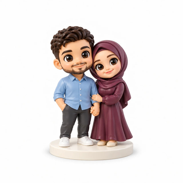 Hand-painted chibi figurine: At Home Together Couple, featuring two people on a white background.