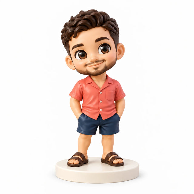 Hand-painted chibi figurine: Poolside Celebration, featuring one person on a white background.