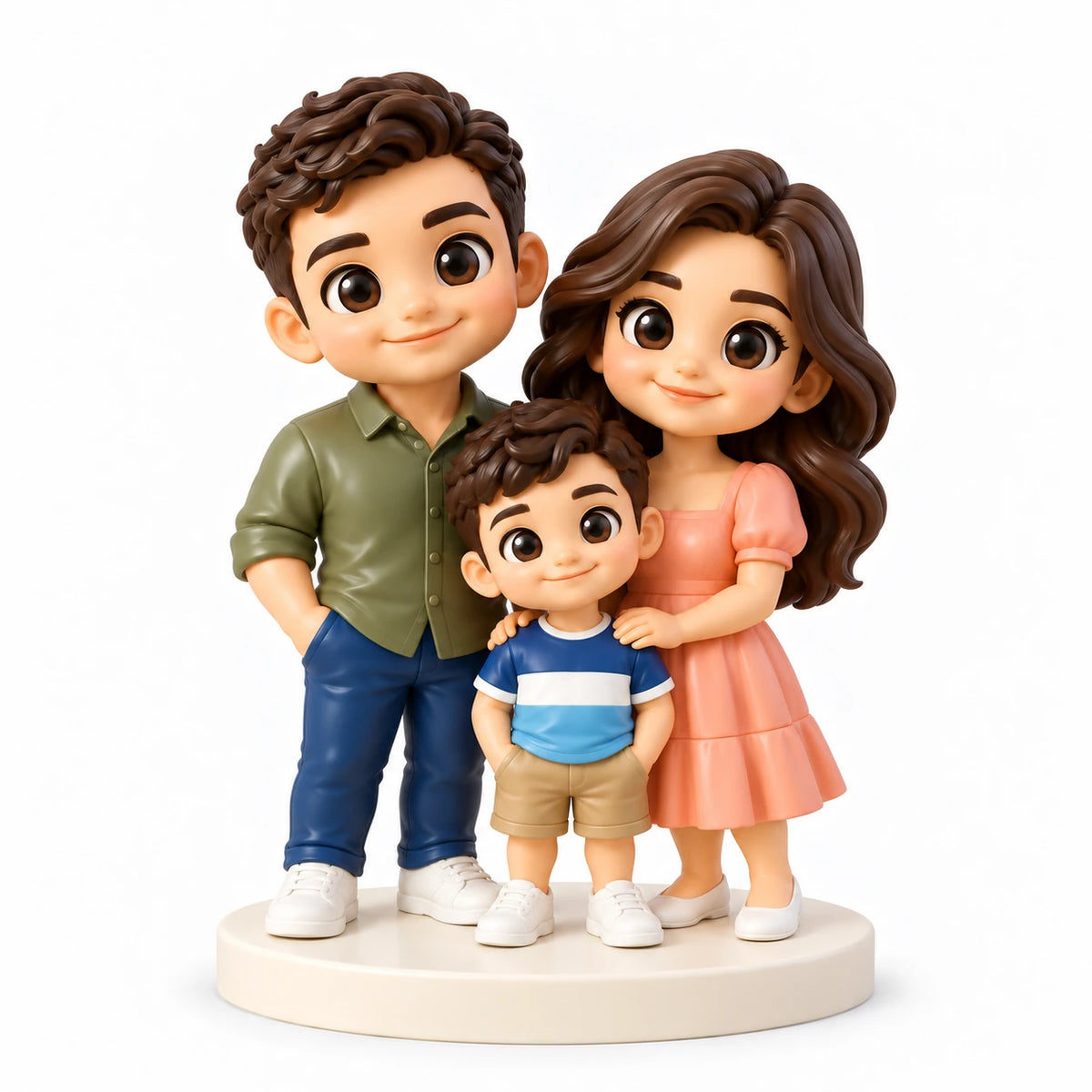 Hand-painted chibi figurine: Family Birthday Together, featuring three people on a white background.