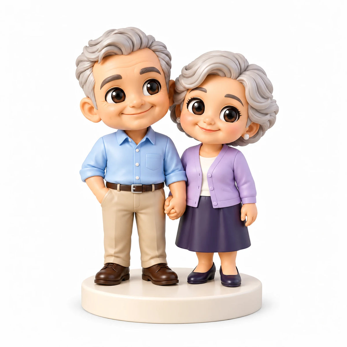 Figurine chibi peinte à la main : Un anniversaire côte à côte, avec deux personnes sur fond blanc.