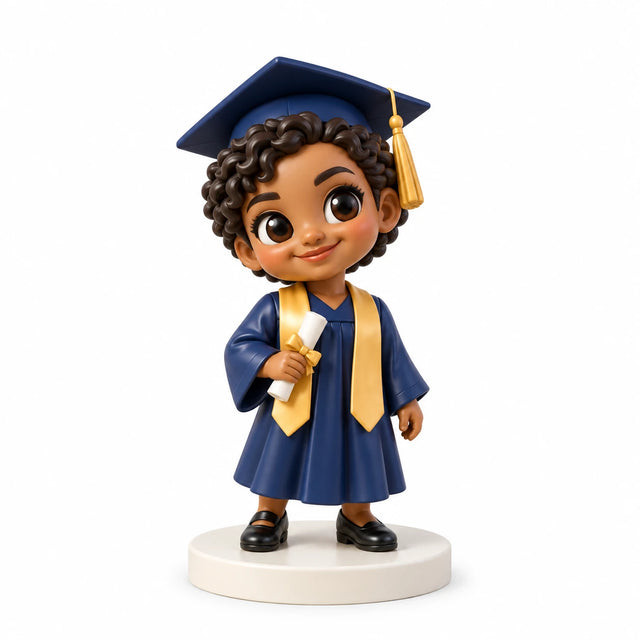 Hand-painted chibi figurine: Proud Graduate, featuring one person on a white background.