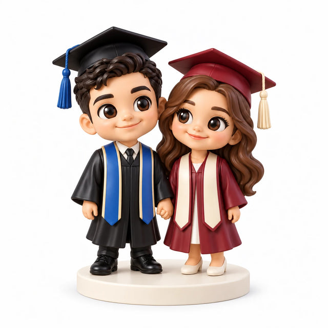Hand-painted chibi figurine: Graduation Couple, featuring two people on a white background.