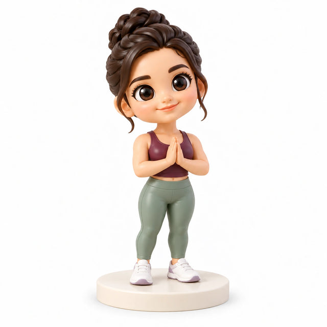 Hand-painted chibi figurine: Yoga Journey, featuring one person on a white background.
