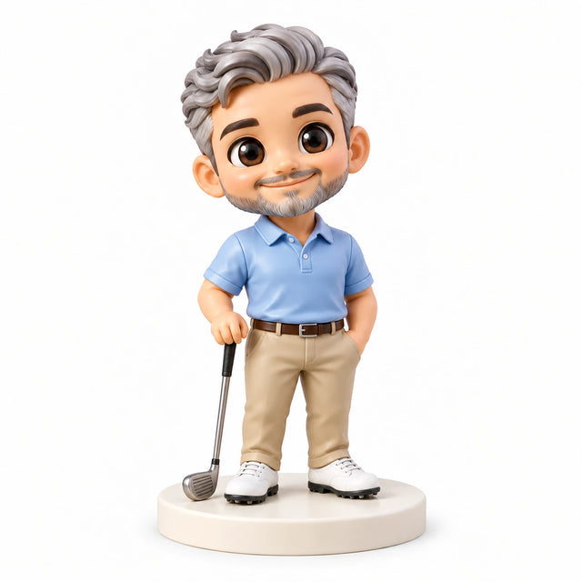 Hand-painted chibi figurine: Golf Day Portrait, featuring one person on a white background.