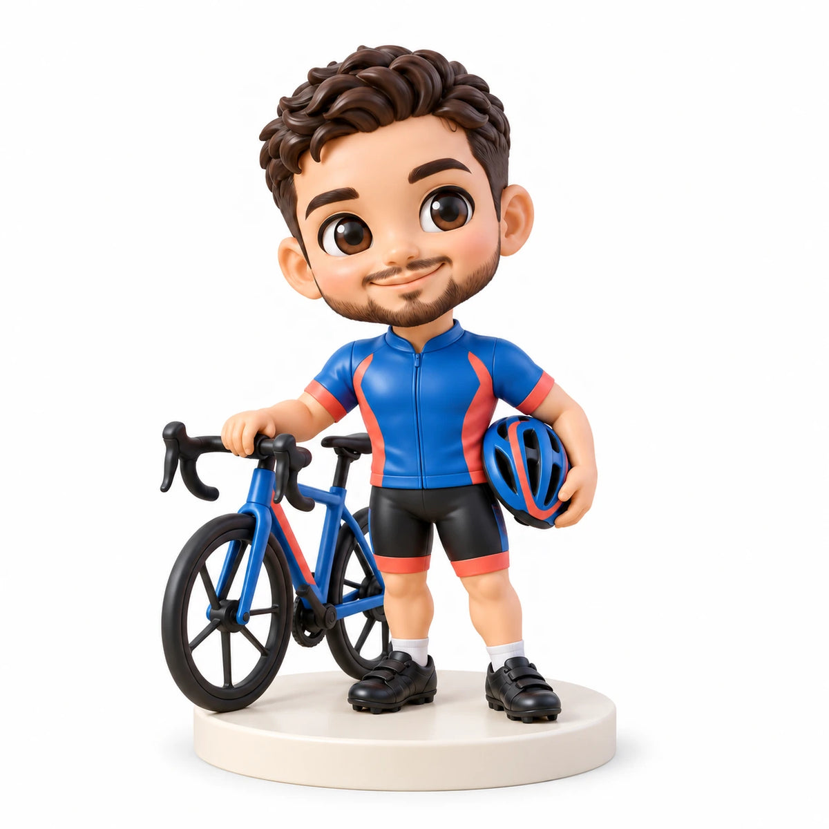 Hand-painted chibi figurine: Cycling Companion, featuring one person on a white background.