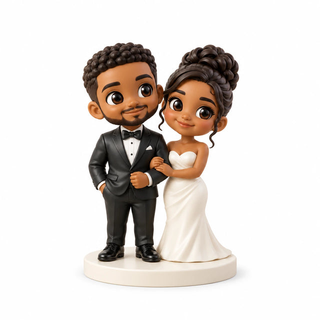 Hand-painted chibi figurine: Evening Wedding Couple, featuring two people on a white background.