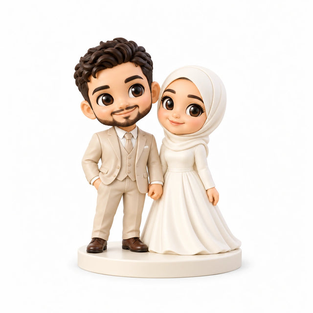 Hand-painted chibi figurine: Intimate Wedding Couple, featuring two people on a white background.