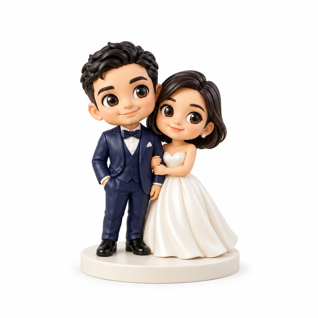 Hand-painted chibi figurine: Modern Wedding Couple, featuring two people on a white background.