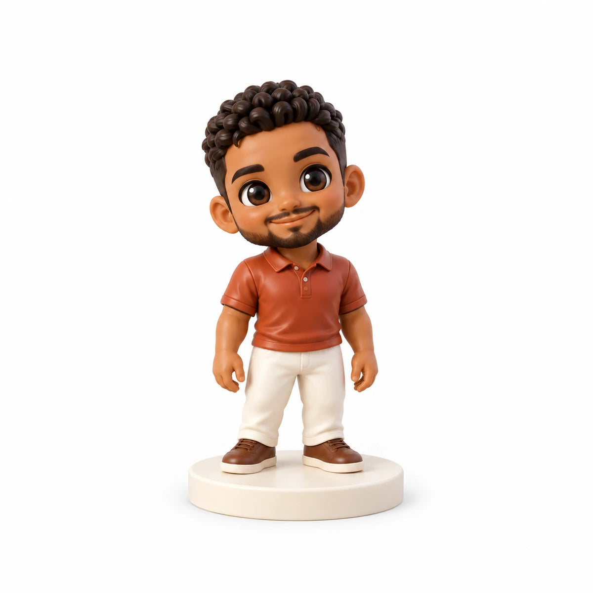 Figurine chibi peinte à la main : Portrait d'assurance au quotidien, avec une personne sur fond blanc.