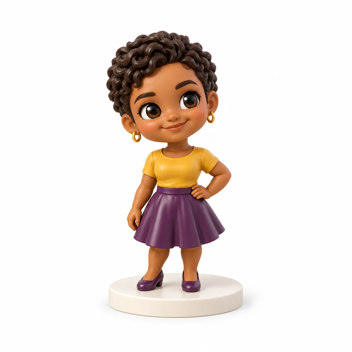 Statuina chibi dipinta a mano: Ritratto pieno di colore, con una persona su sfondo bianco.