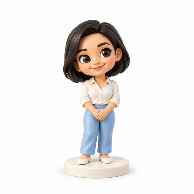 Hand-painted chibi figurine: Quiet Confidence Portrait, featuring one person on a white background.