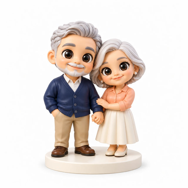 Hand-painted chibi figurine: A Lifetime Together, featuring two people on a white background.