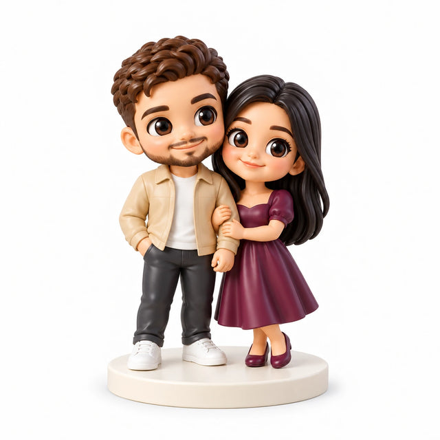 Hand-painted chibi figurine: Coffee Date Couple, featuring two people on a white background.