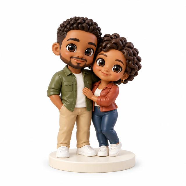 Hand-painted chibi figurine: Weekend Adventure Couple, featuring two people on a white background.