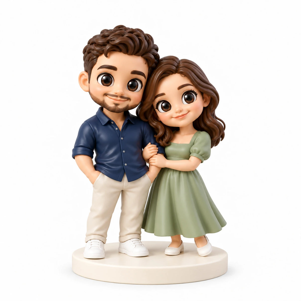 Hand-painted chibi figurine: Your Favorite Photo Couple, featuring two people on a white background.