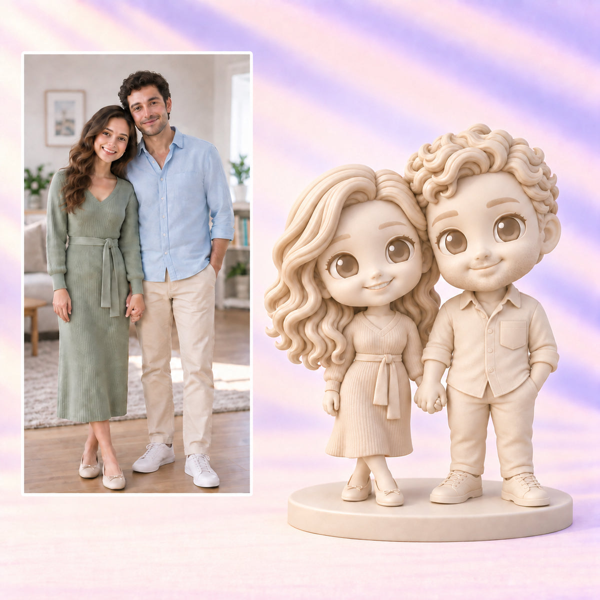 Foto di riferimento accanto alle statuine di coppia corrispondenti in Gallery White