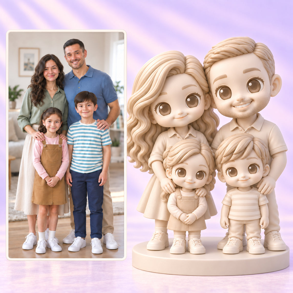 Foto de referencia junto a figuras a juego de dos adultos y dos niños en Gallery White