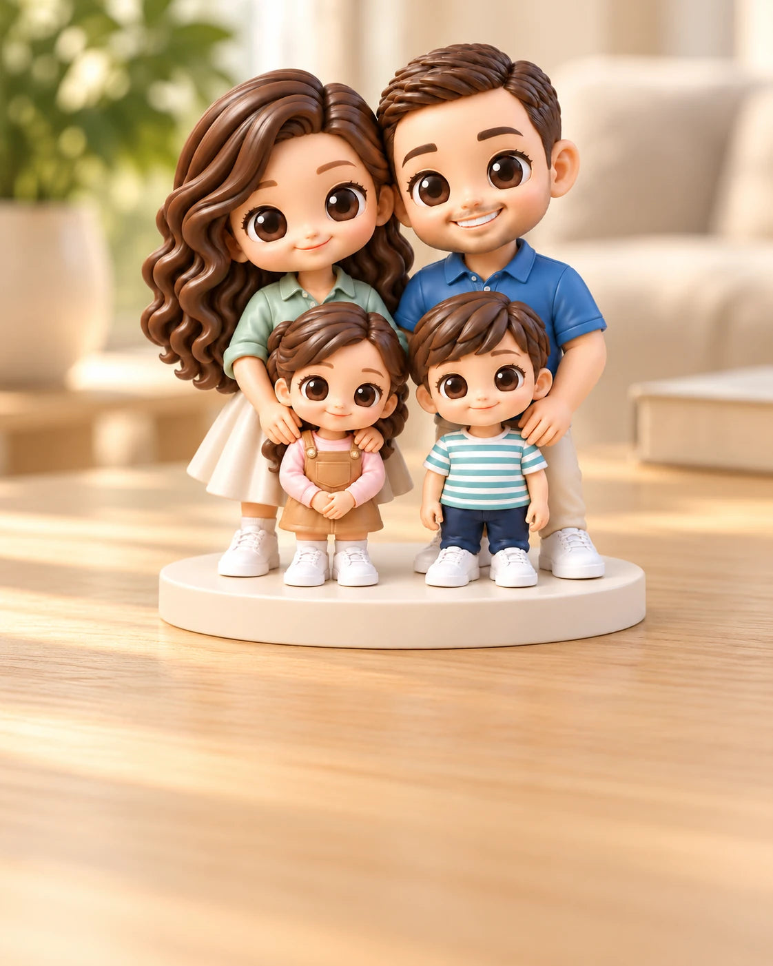 Two adults and two children as painted figurines on one display base