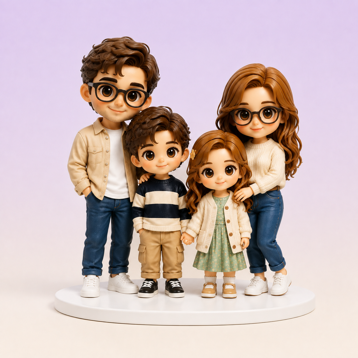 Hand-painted finish design visualization of a custom four-person family PictoMini figure set