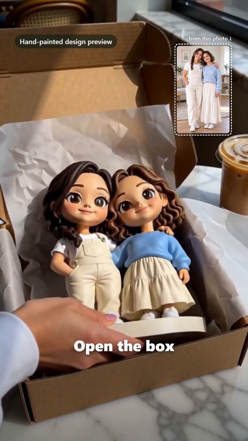 Custom best friend chibi figurines made from photos, hand-painted design preview video cover by PictoMini