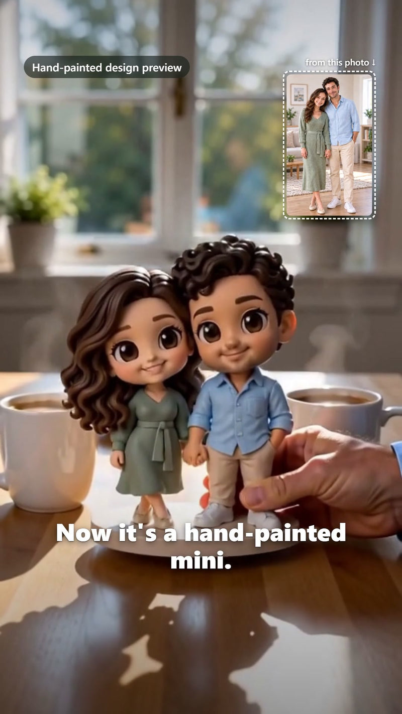 Custom couple chibi figurines made from a photo, hand-painted design preview video cover by PictoMini