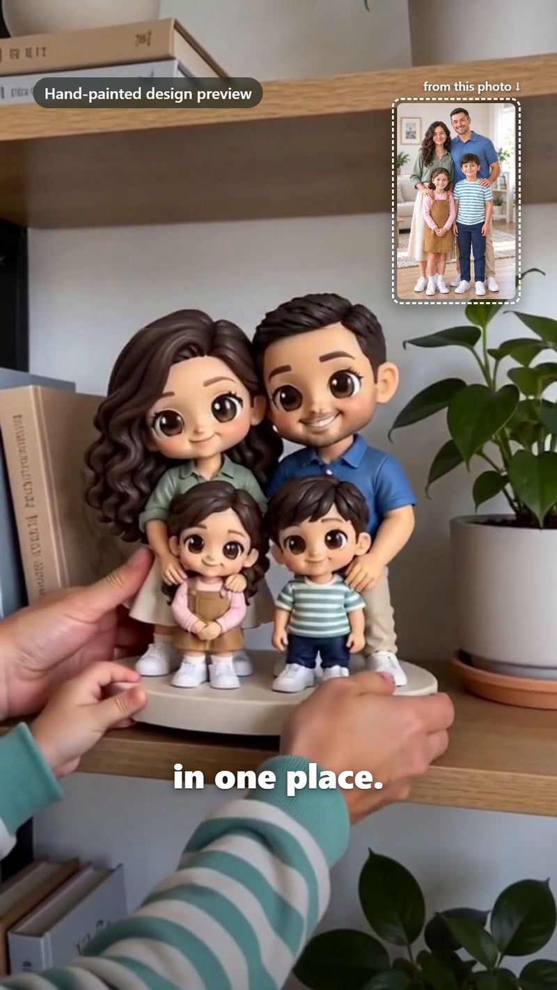 Custom family portrait chibi figurines made from photos, hand-painted design preview video cover by PictoMini