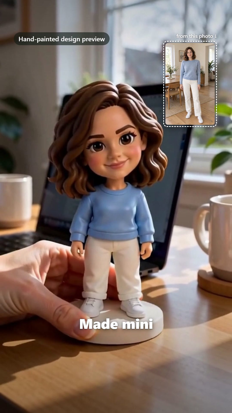 Custom chibi figurine of one person made from a photo, hand-painted design preview video cover by PictoMini