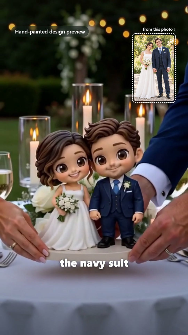 Custom wedding couple chibi figurines made from a wedding photo, hand-painted design preview video cover by PictoMini