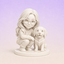 Gallery White finish visualization of a custom person and pet PictoMini figure set