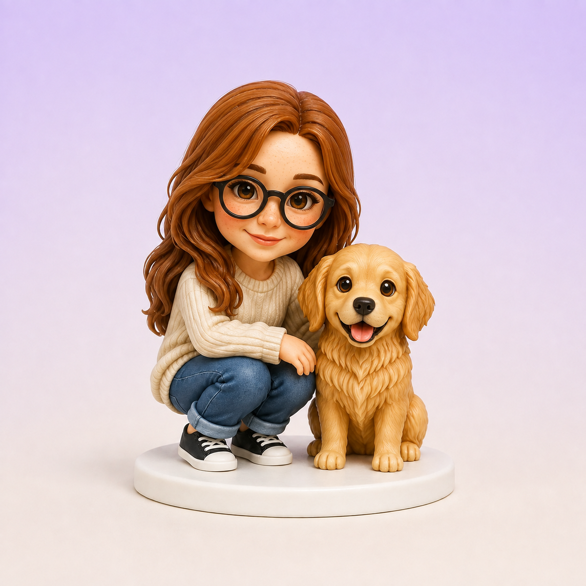 Hand-painted finish design visualization of a custom person and pet PictoMini figure set