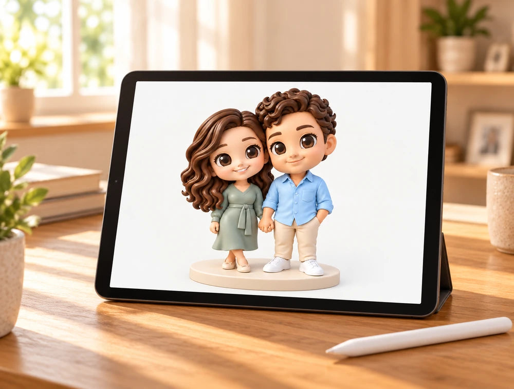 Passender Entwurf für eine farbige Paarfigur auf einem Tablet
